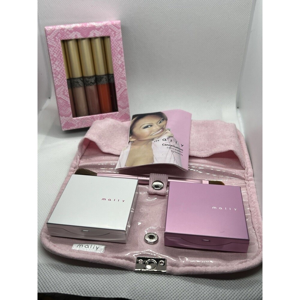 VTG Mally 5-Piece Concealer System Makeup Kit & Lip Gloss Set/Makeup Bag–NIB NOS